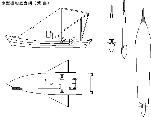 小型機船底曳網漁船の図