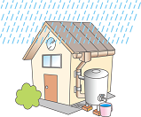 住宅の雨どいに雨水タンクを接続したイラスト